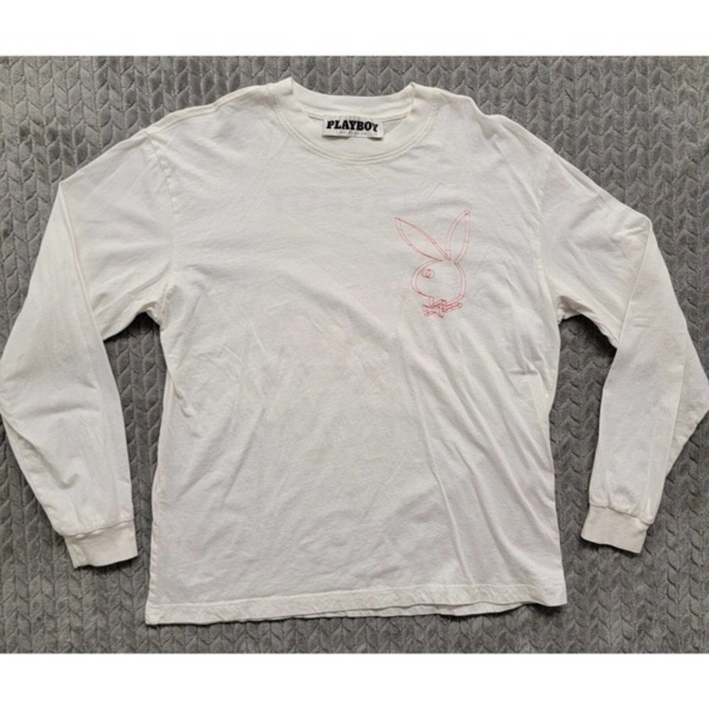 Playboy x Pac Sun Long Sleeve T Shirt Mens Medium White Classic Bunny Logo‎ Red